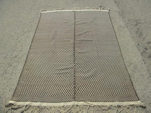 photo of heavy handwoven natural wool Indian blanket rug, vintage 30