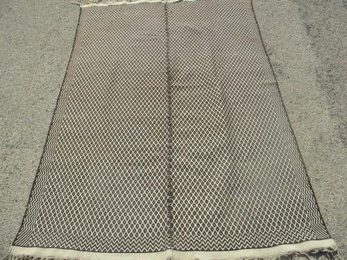 photo of heavy handwoven natural wool Indian blanket rug, vintage 30