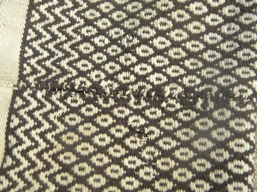 photo of heavy handwoven natural wool Indian blanket rug, vintage 30