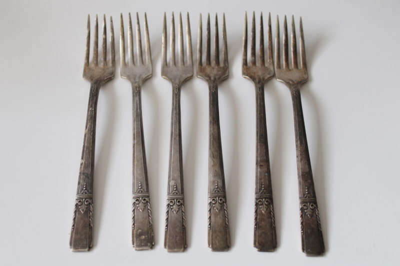 photo of heavy hotel silver plate flatware forks vintage Lady Drake circa 1940 W A Rogers Oneida Ltd #1