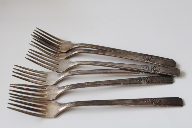 photo of heavy hotel silver plate flatware forks vintage Lady Drake circa 1940 W A Rogers Oneida Ltd #4