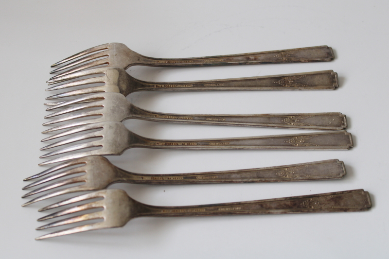 photo of heavy hotel silver plate flatware forks vintage Lady Drake circa 1940 W A Rogers Oneida Ltd #5