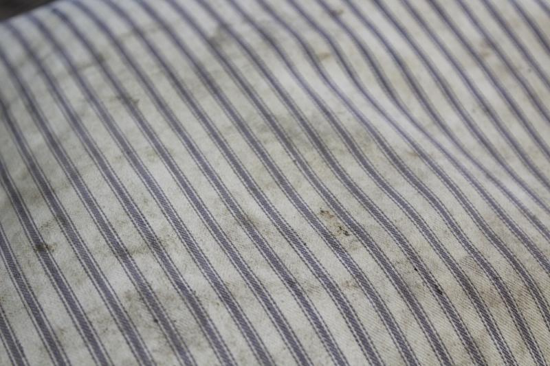 photo of heavy old chicken feather pillow, vintage indigo blue striped cotton ticking fabric cover #4