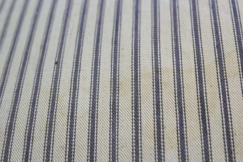 photo of heavy old chicken feather pillow, vintage indigo blue striped cotton ticking fabric cover #7