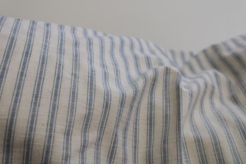 photo of heavy old feather pillow, vintage indigo blue striped cotton ticking fabric #3