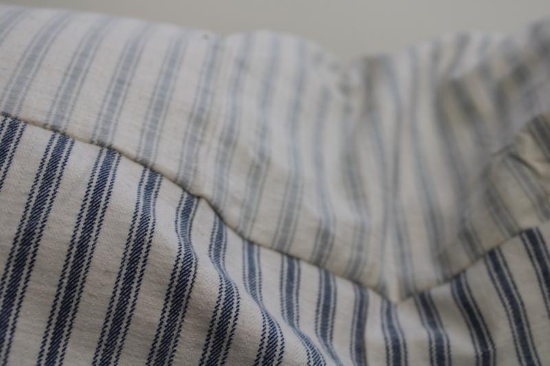 photo of heavy old feather pillow, vintage indigo blue striped cotton ticking fabric #7