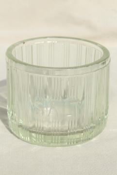 heavy old glass Salt pig, large ribbed glass hoosier jar embossed lettering