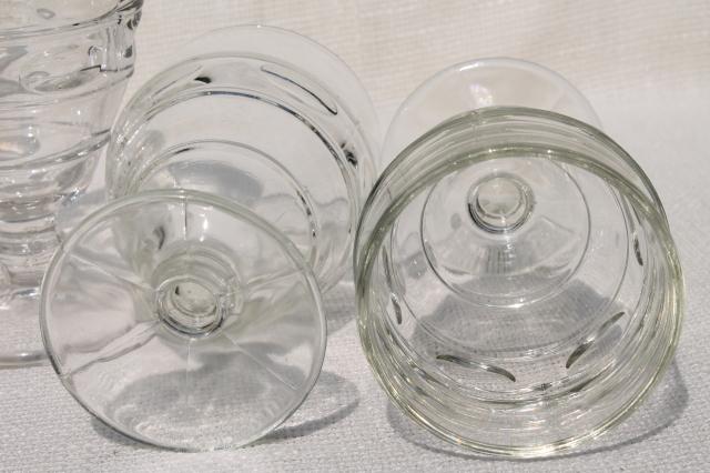 photo of heavy old pressed glass water goblets, vintage wine glasses thumbprint band #5