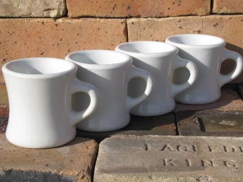photo of heavy old white ironstone china coffee cups mugs, 1920s-30s vintage #1
