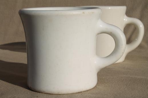 photo of heavy old white ironstone mugs, vintage railroad china or restaurant ware coffee cups #2