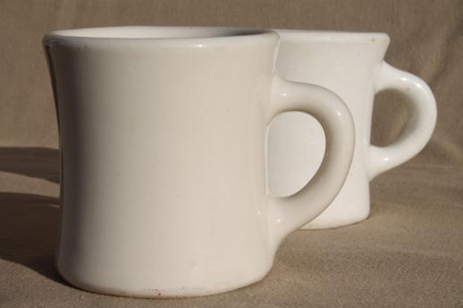 photo of heavy old white ironstone mugs, vintage railroad china or restaurant ware coffee cups #3