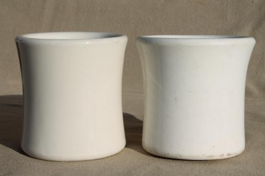 photo of heavy old white ironstone mugs, vintage railroad china or restaurant ware coffee cups #4