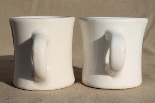 photo of heavy old white ironstone mugs, vintage railroad china or restaurant ware coffee cups #6