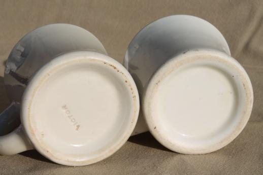 photo of heavy old white ironstone mugs, vintage railroad china or restaurant ware coffee cups #8