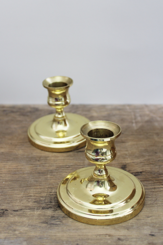 photo of heavy polished brass candlesticks, pair of vintage Baldwin brass candle holders #1