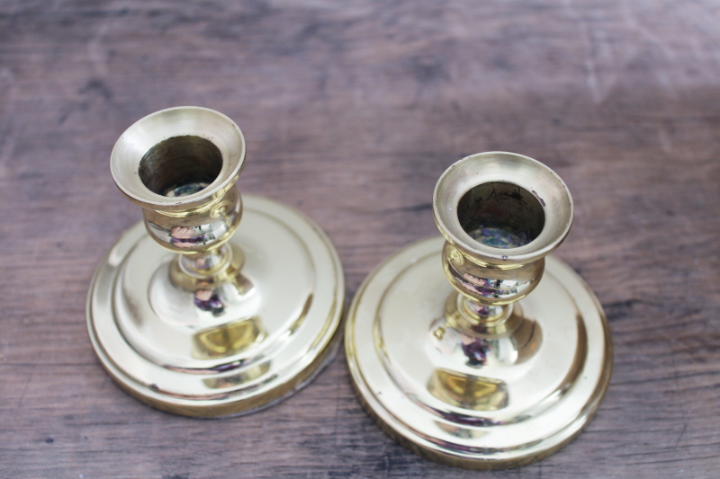 photo of heavy polished brass candlesticks, pair of vintage Baldwin brass candle holders #3