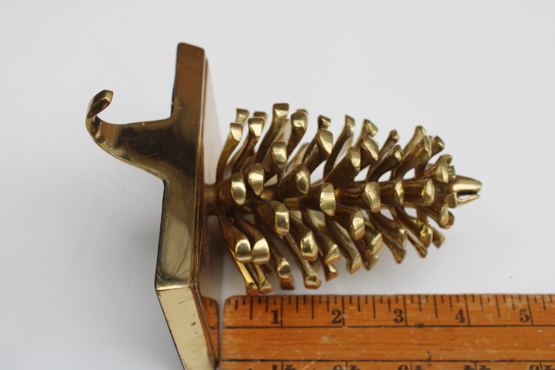 photo of heavy polished brass pinecone, Christmas stocking holder or wreath hanger mantel hook  #4