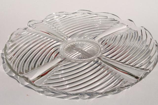 photo of heavy pressed pattern glass cake plate or torte plate, 303 line vintage Indiana glass #1