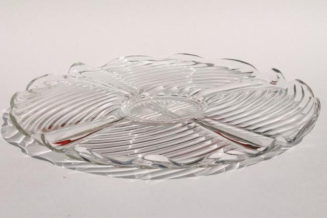 photo of heavy pressed pattern glass cake plate or torte plate, 303 line vintage Indiana glass #3