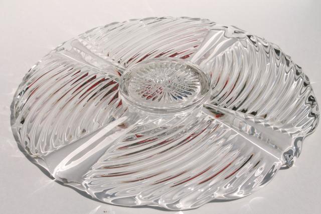 photo of heavy pressed pattern glass cake plate or torte plate, 303 line vintage Indiana glass #5