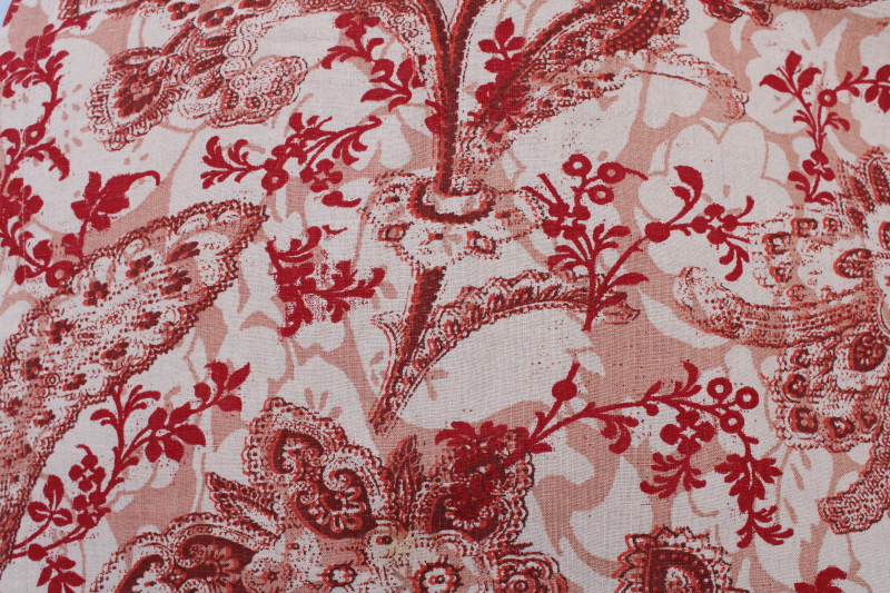 photo of heavy pure linen tablecloth, rustic natural flax & red print Sur le Table label #2