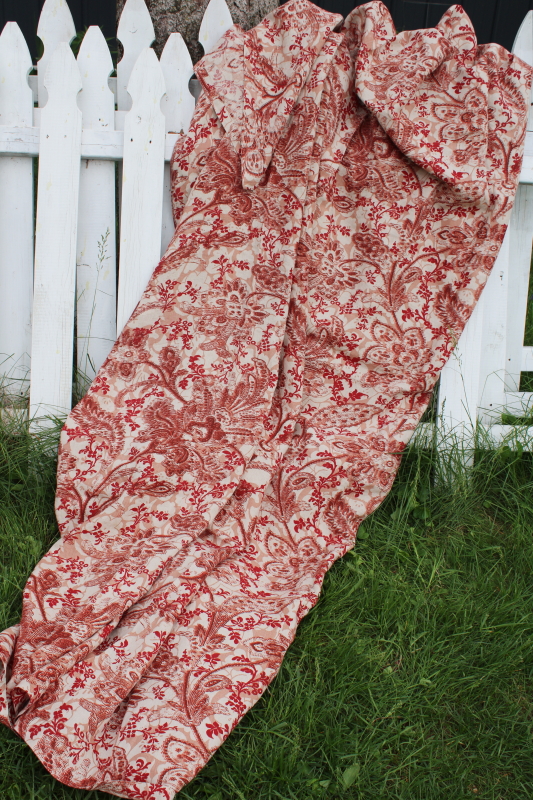 photo of heavy pure linen tablecloth, rustic natural flax & red print Sur le Table label #5