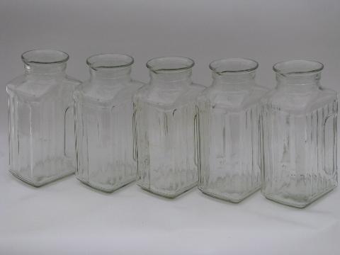 photo of heavy ribbed glass canister jars, pitcher pour spout kitchen canister set #1