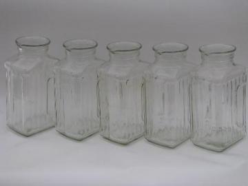 catalog photo of heavy ribbed glass canister jars, pitcher pour spout kitchen canister set