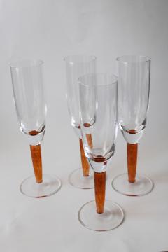 heavy rustic hand blown stemware, champagne flute glasses w/ tortoise shell glass stems