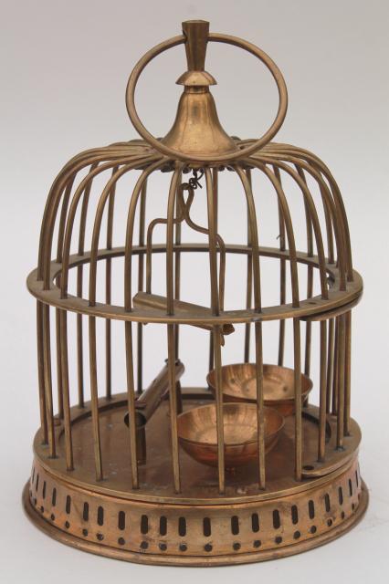 photo of heavy solid brass bird cage, vintage decorative birdcage hanging pot planter holder #1