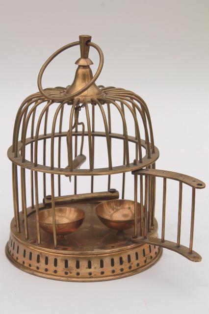 photo of heavy solid brass bird cage, vintage decorative birdcage hanging pot planter holder #5