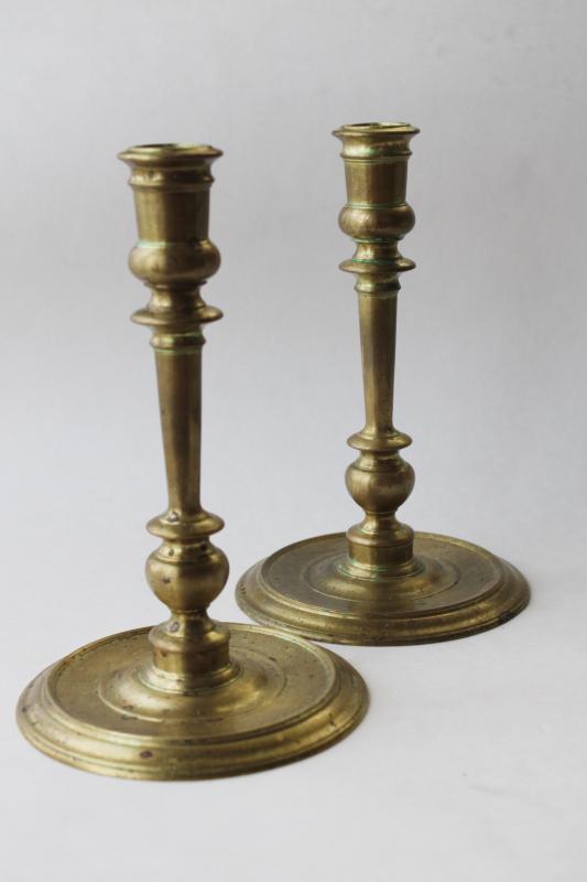 photo of heavy solid brass candlesticks, Williamsburg Restoration Virginia Metalcrafters #1