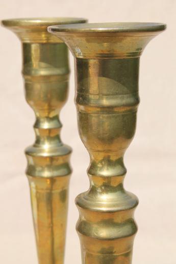 photo of heavy solid brass candlesticks, pair of vintage brass candle holders #4