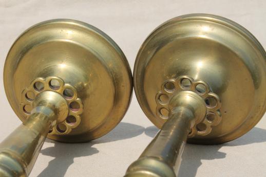 photo of heavy solid brass candlesticks, pair of vintage brass candle holders #6