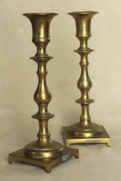 catalog photo of heavy solid brass candlesticks, pair of vintage candle holders for candle tapers