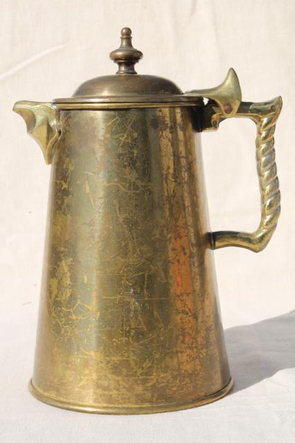 photo of heavy solid brass coffee pot, vintage Colonial Virginia Metalcrafters coffeepot #3