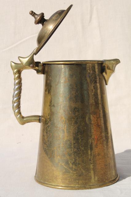 photo of heavy solid brass coffee pot, vintage Colonial Virginia Metalcrafters coffeepot #5