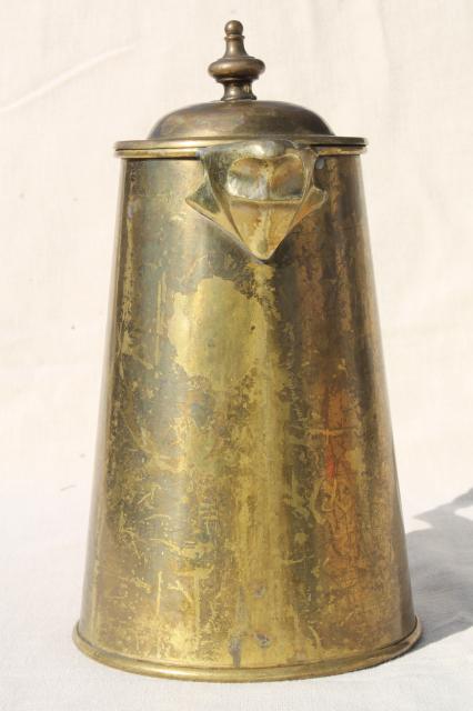 photo of heavy solid brass coffee pot, vintage Colonial Virginia Metalcrafters coffeepot #6