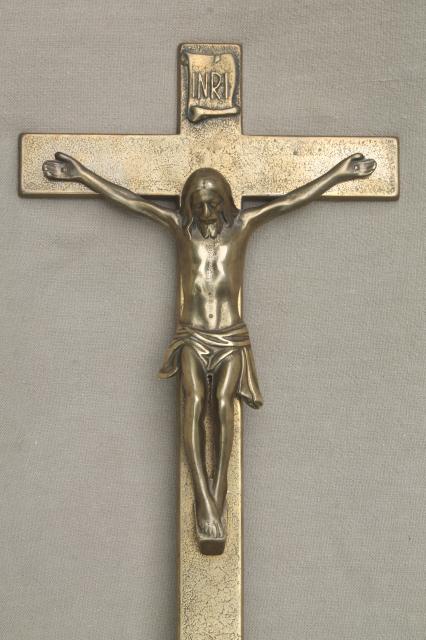 photo of heavy solid brass vintage standing Crucifix cross #2