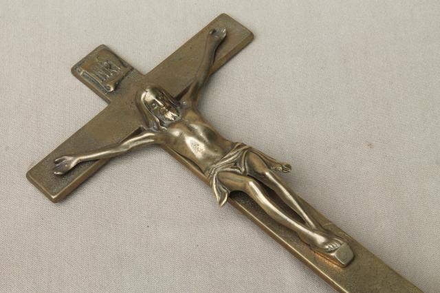 photo of heavy solid brass vintage standing Crucifix cross #3