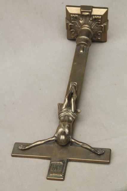 photo of heavy solid brass vintage standing Crucifix cross #5