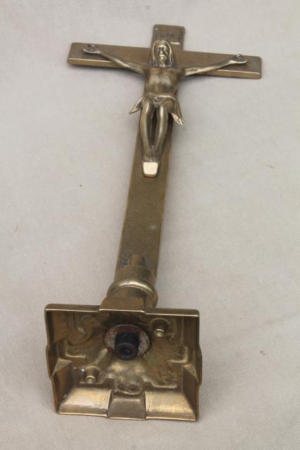 photo of heavy solid brass vintage standing Crucifix cross #6