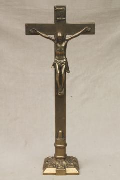 catalog photo of heavy solid brass vintage standing Crucifix cross