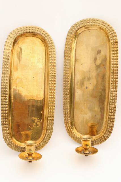 photo of heavy solid brass vintage wall sconces, candle sconce matching pair  #2