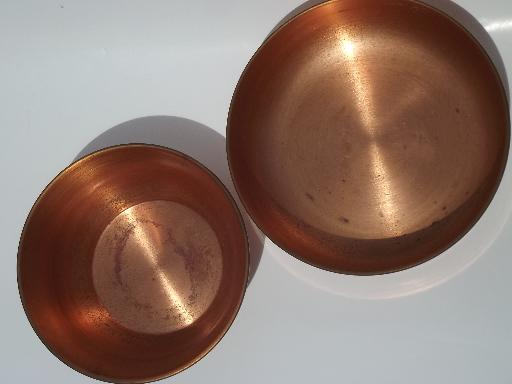 photo of heavy solid copper bowls, 60s or 70s vintage pots for kitchen or garden #1