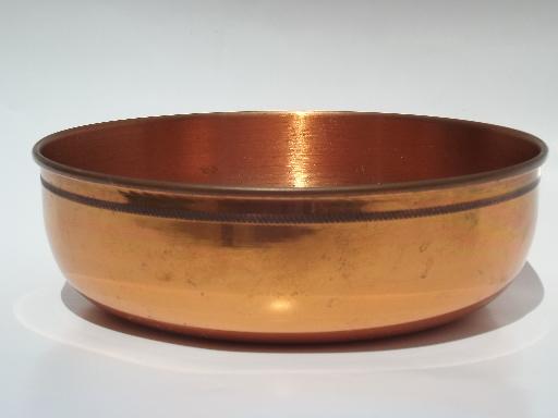 photo of heavy solid copper bowls, 60s or 70s vintage pots for kitchen or garden #3