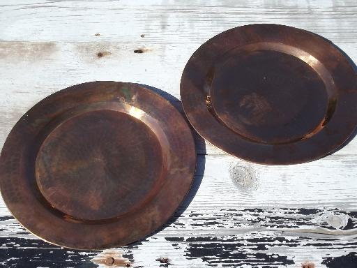 photo of heavy solid copper charger plates or trays, hand hammered and burnished #1