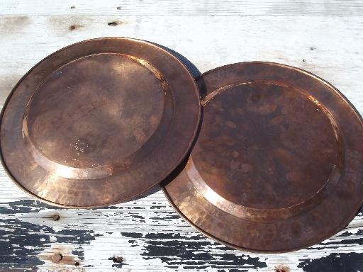 photo of heavy solid copper charger plates or trays, hand hammered and burnished #3