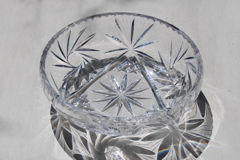 photo of heavy sparkling crystal fruit bowl, vintage star & pinwheel pattern glass bowl #1