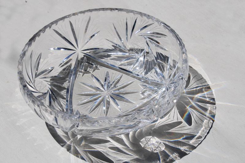 photo of heavy sparkling crystal fruit bowl, vintage star & pinwheel pattern glass bowl #2